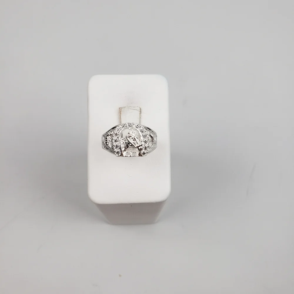 925 sterling silver men's horse with zircon ston Ring size 11.5‎ New - Picture 6 of 16